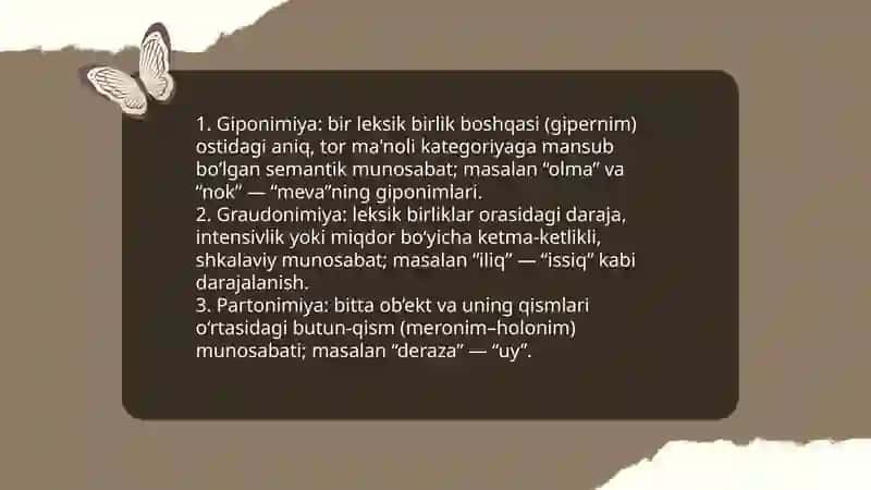 Giponimiya, graudonimiya va partonimiya. Ular o'rtasidagi farqlar 3