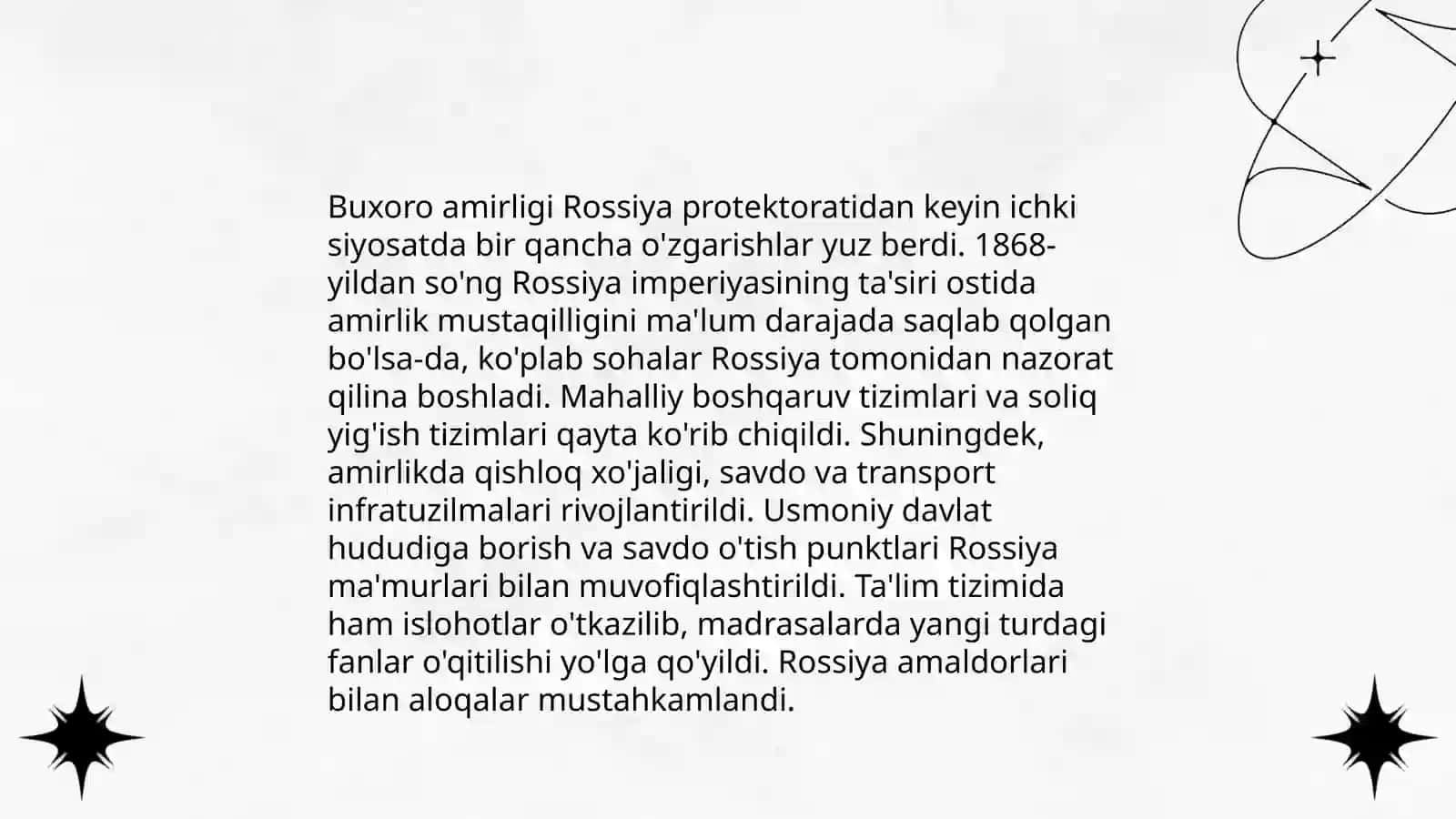 Buxoro amirligi ustidan Rassiya protektorati o’rgatilgandan so’ng davlat tuzumidagi asosiy o’rganishlarni aniqlash 3