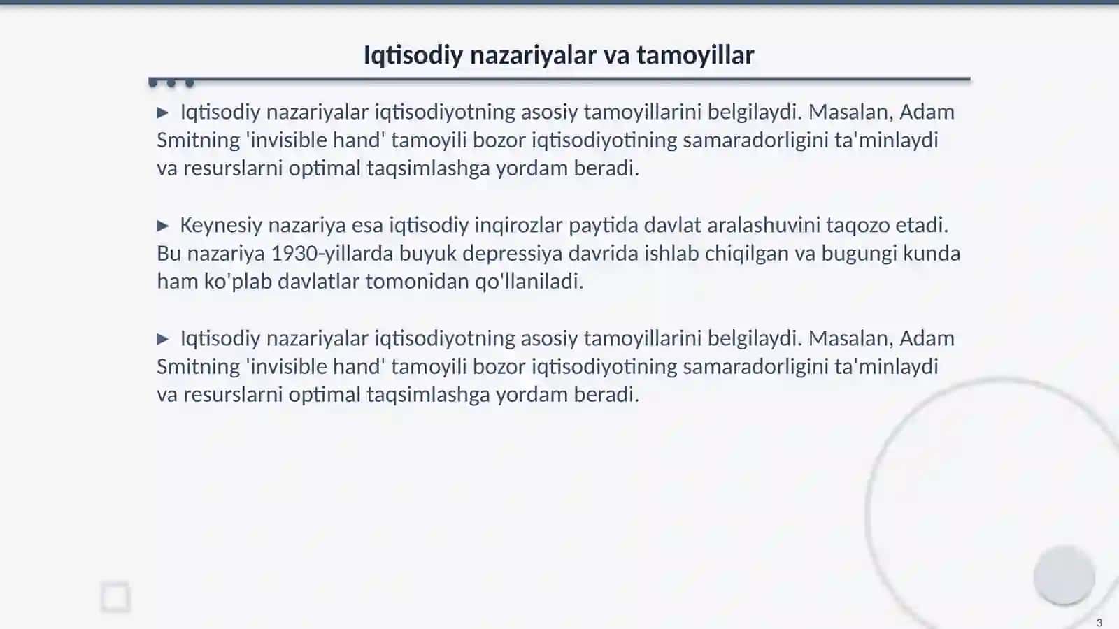 Iqtisodiy nazariyalar va tamoyillar 3