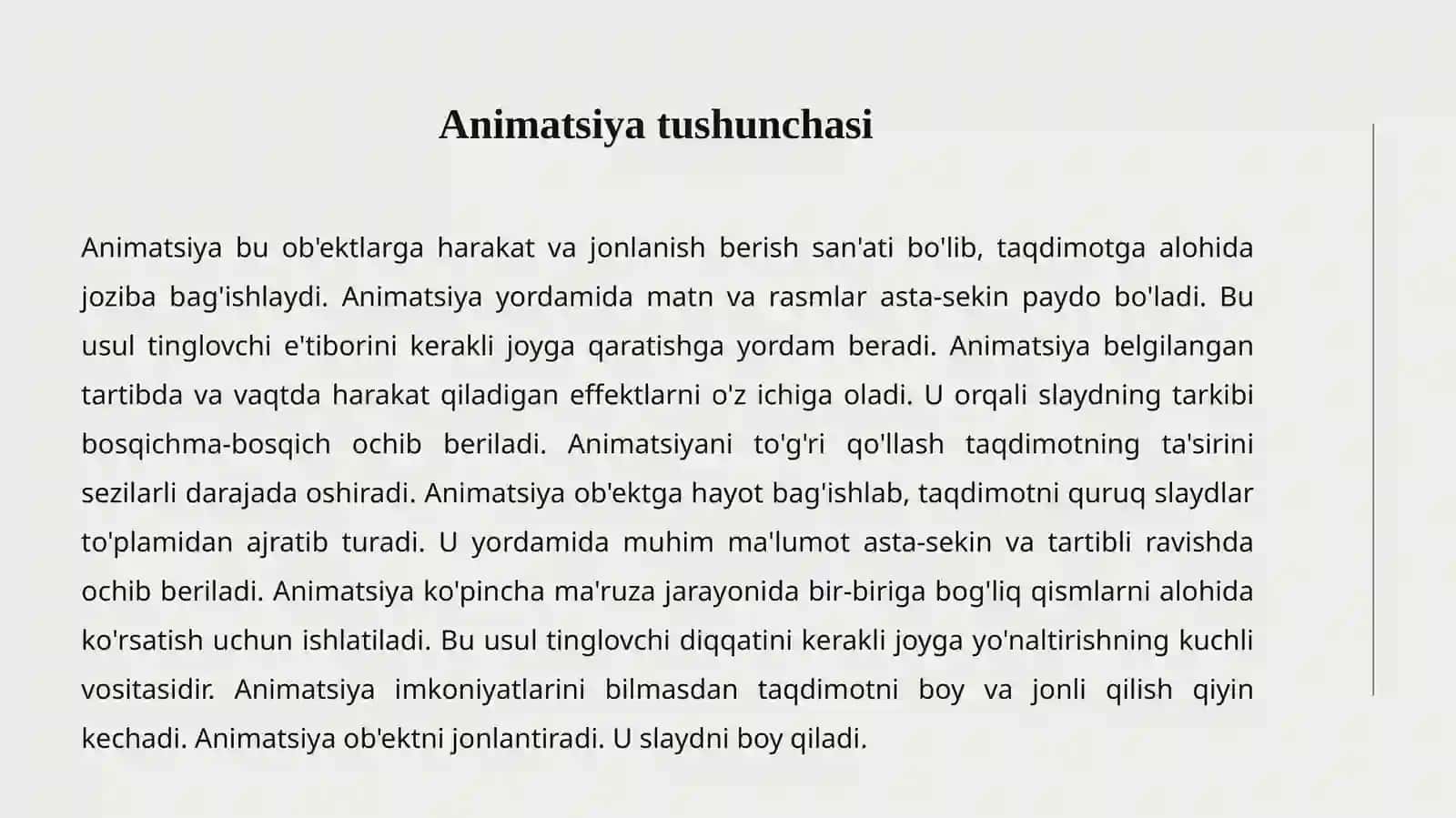 ANIMATSIYA EFFEKTLARI. TAQDIMOT NAMOYISHINI BOSHQARISH 3