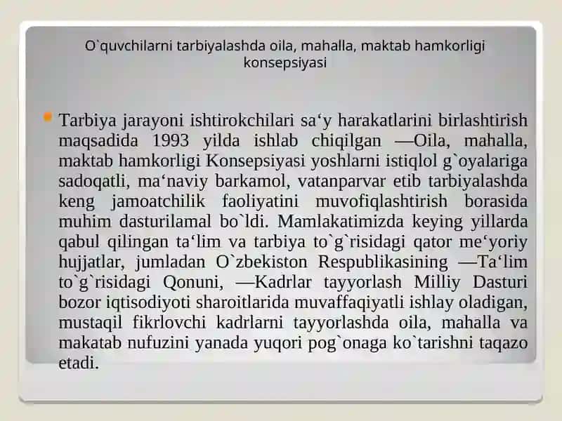 Oil, mahalla, maktab hamkorligi Konsepsiyasi 3