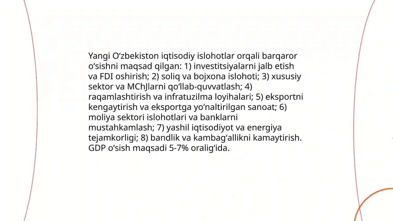 Yangi Oʻzbekiston — iqtisodiy islohotlar va barqaror oʻsish 3