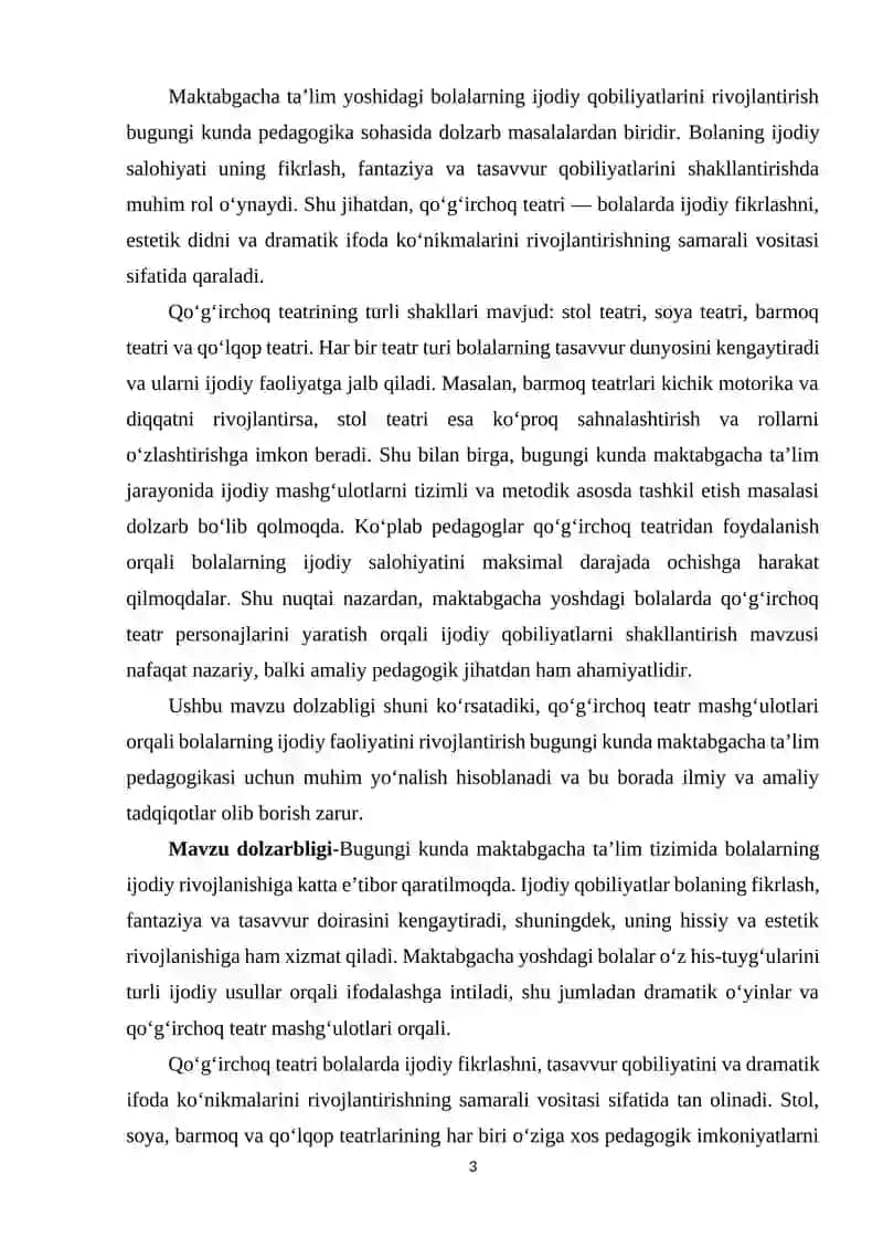 Maktabgacha ta'lim jarayonida qo'g'irchoq teatri (stol, soya, barmoq va qo'lqop teatrlari)personajlarini yasash orqali bolalarning ijodiy qobilyatlarini shakillantirish (2).docx 3