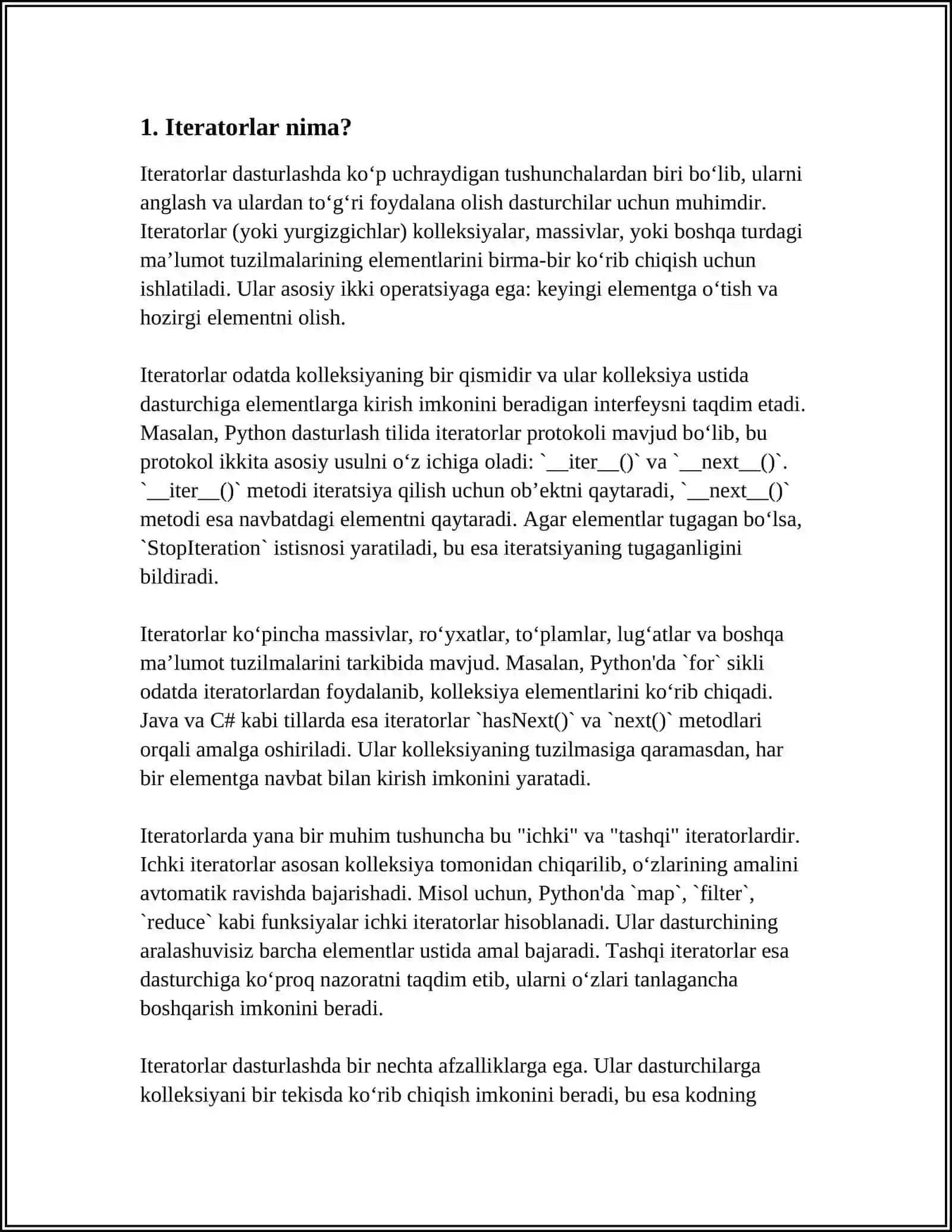 ITERATORLAR VA ULARNING TURLARI 3