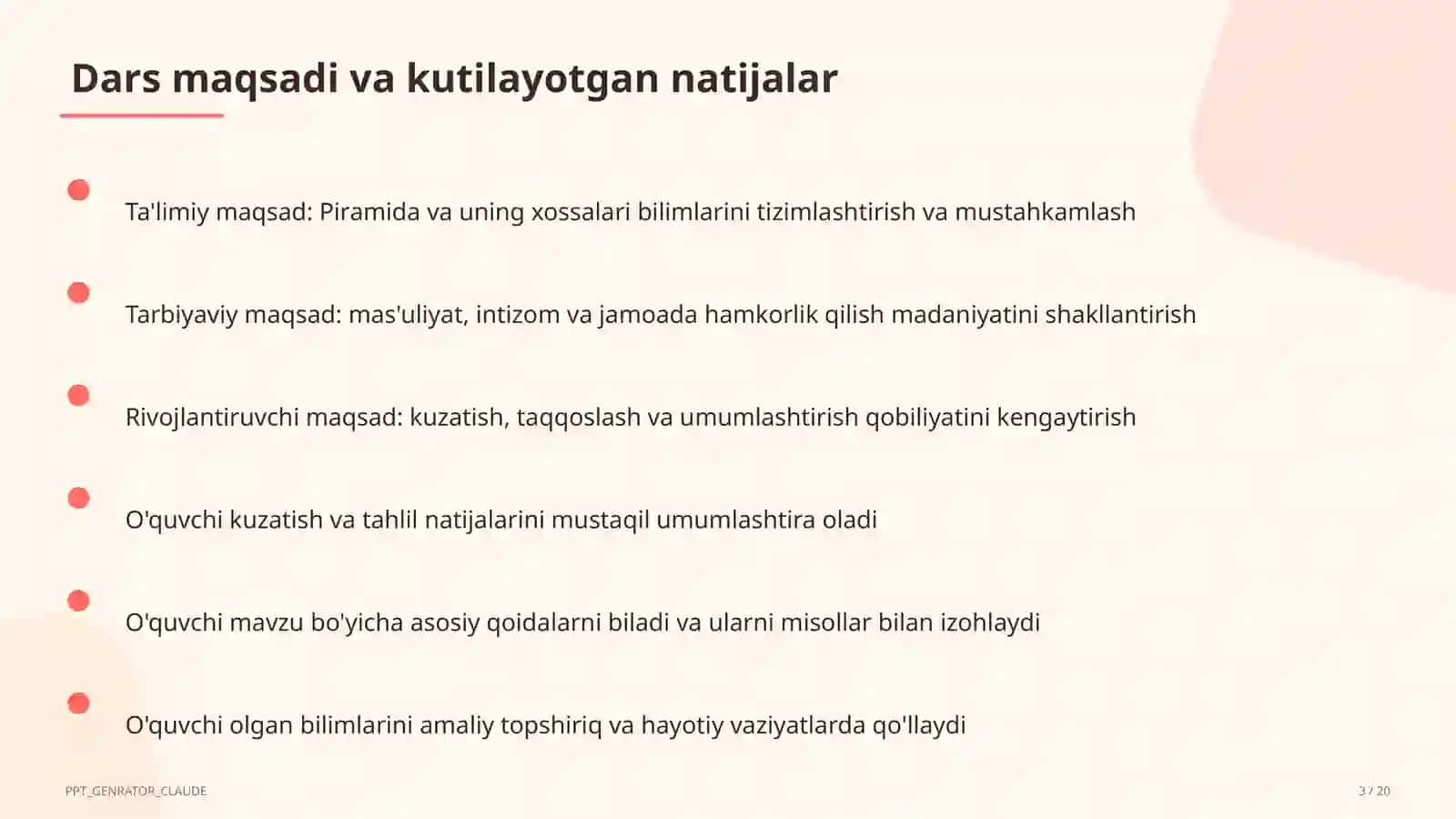 Piramida va uning xossalari (10-sinf) 3