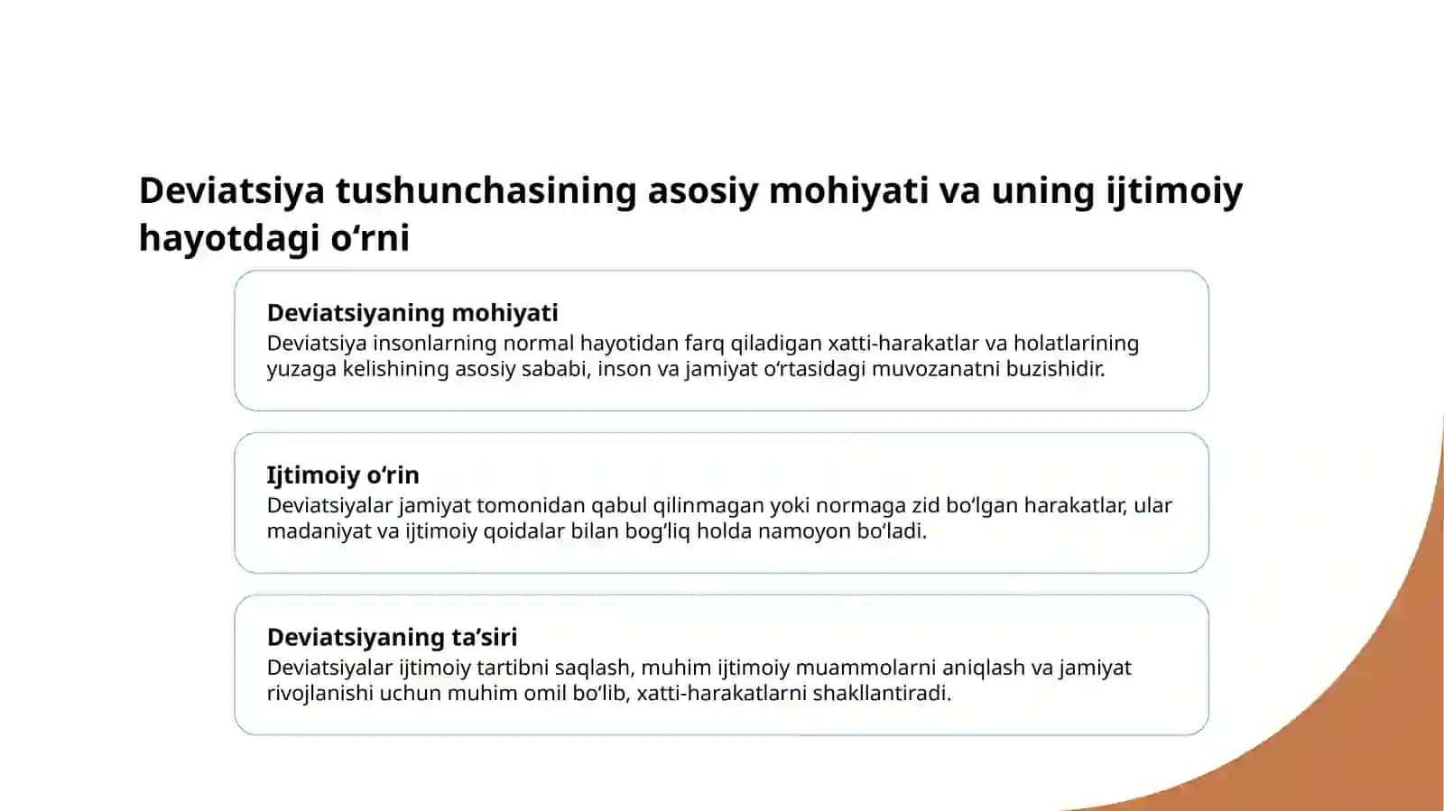 Deviatsiyalarni namoyon bõlish darajalari 3