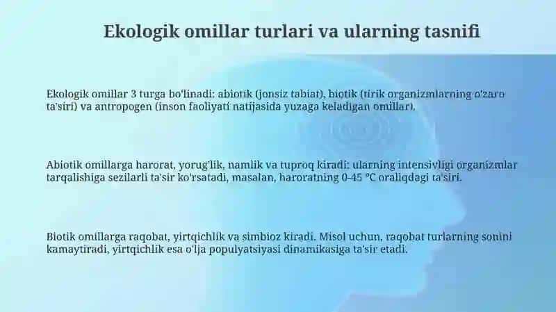 Ekologik omillarning tirik organizmlar bilan g'atashish mexanizmlari 3