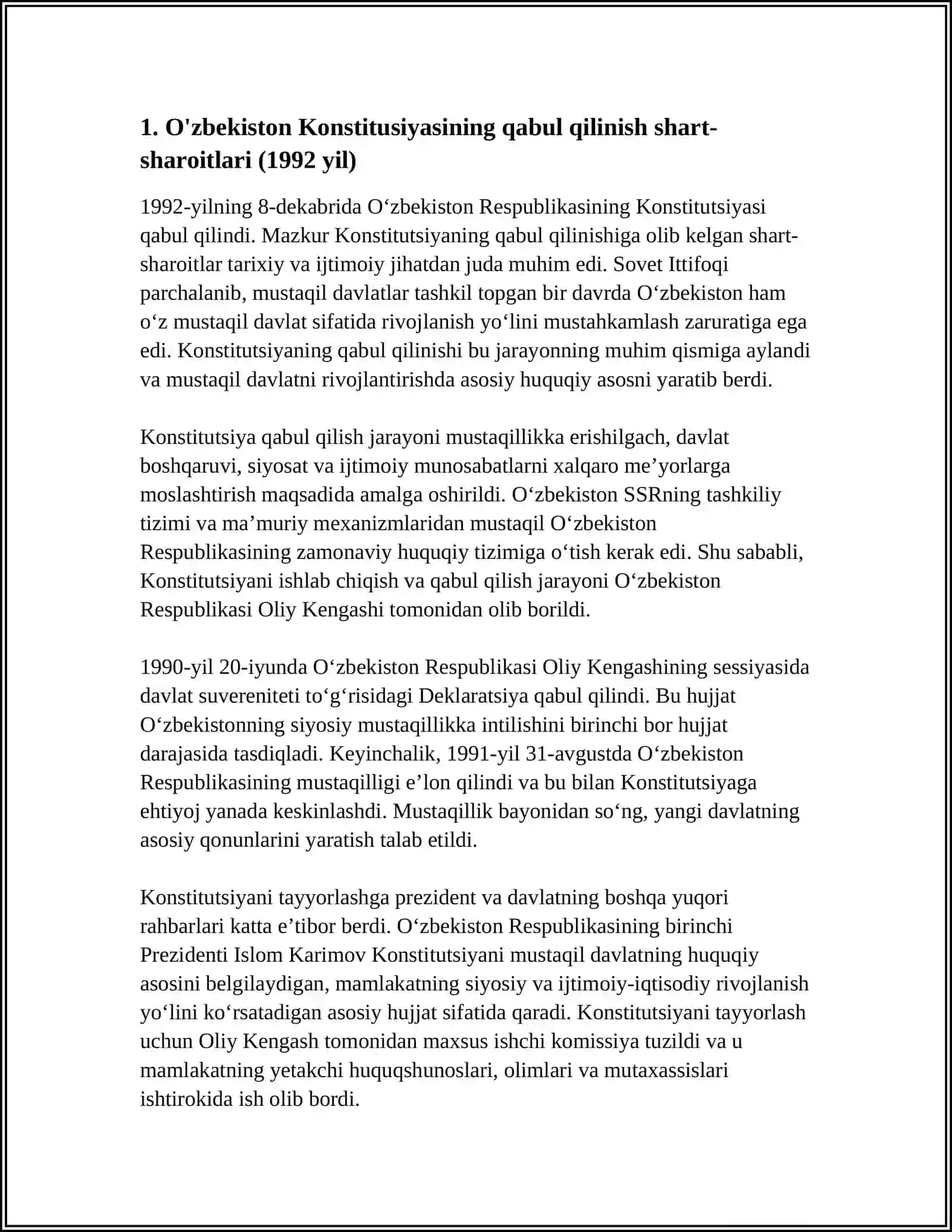 O'ZBEKISTON RESPUBLIKASI KONSTITUTSIYASINING QABUL QILINISHI VA UNING TARIXIY AHAMIYATI 3