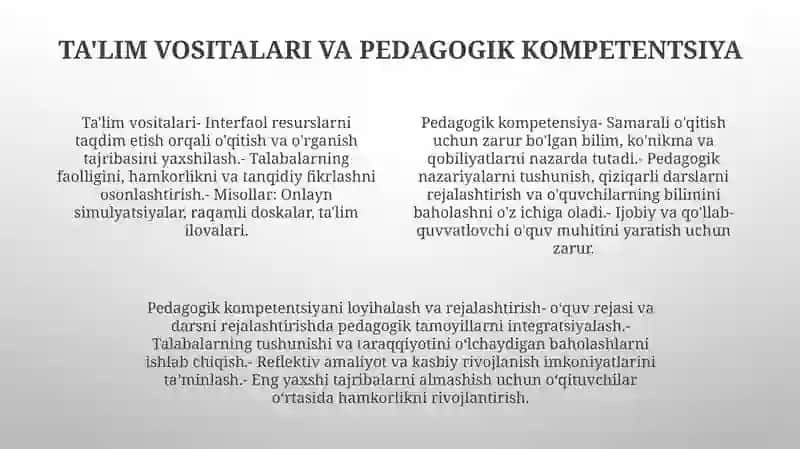 Pedagogik Kompetentlikni Shakllantirishda Loyihalashtirish Va Rejalashtirish YoʻLlari, TaʼLim Vositalari 3