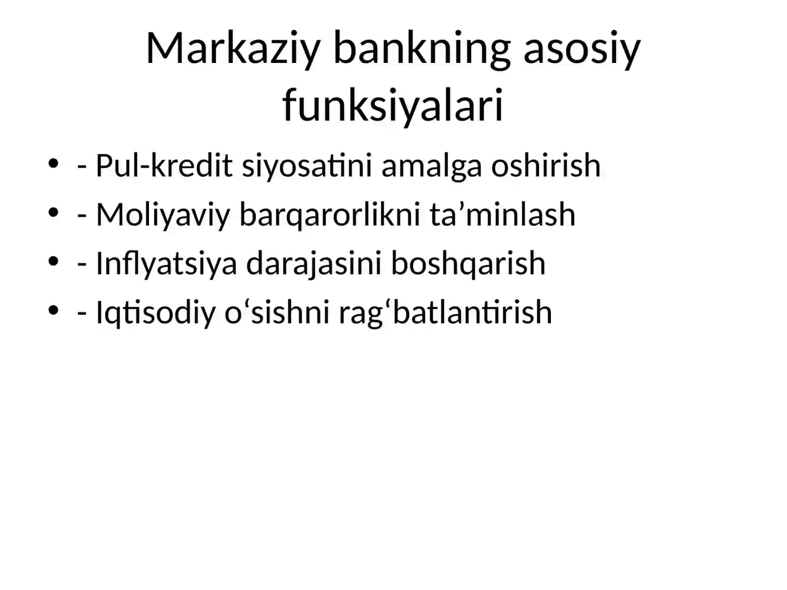 Foiz stavkalari tartibga solishda Markaziy bank funksiyalari 3