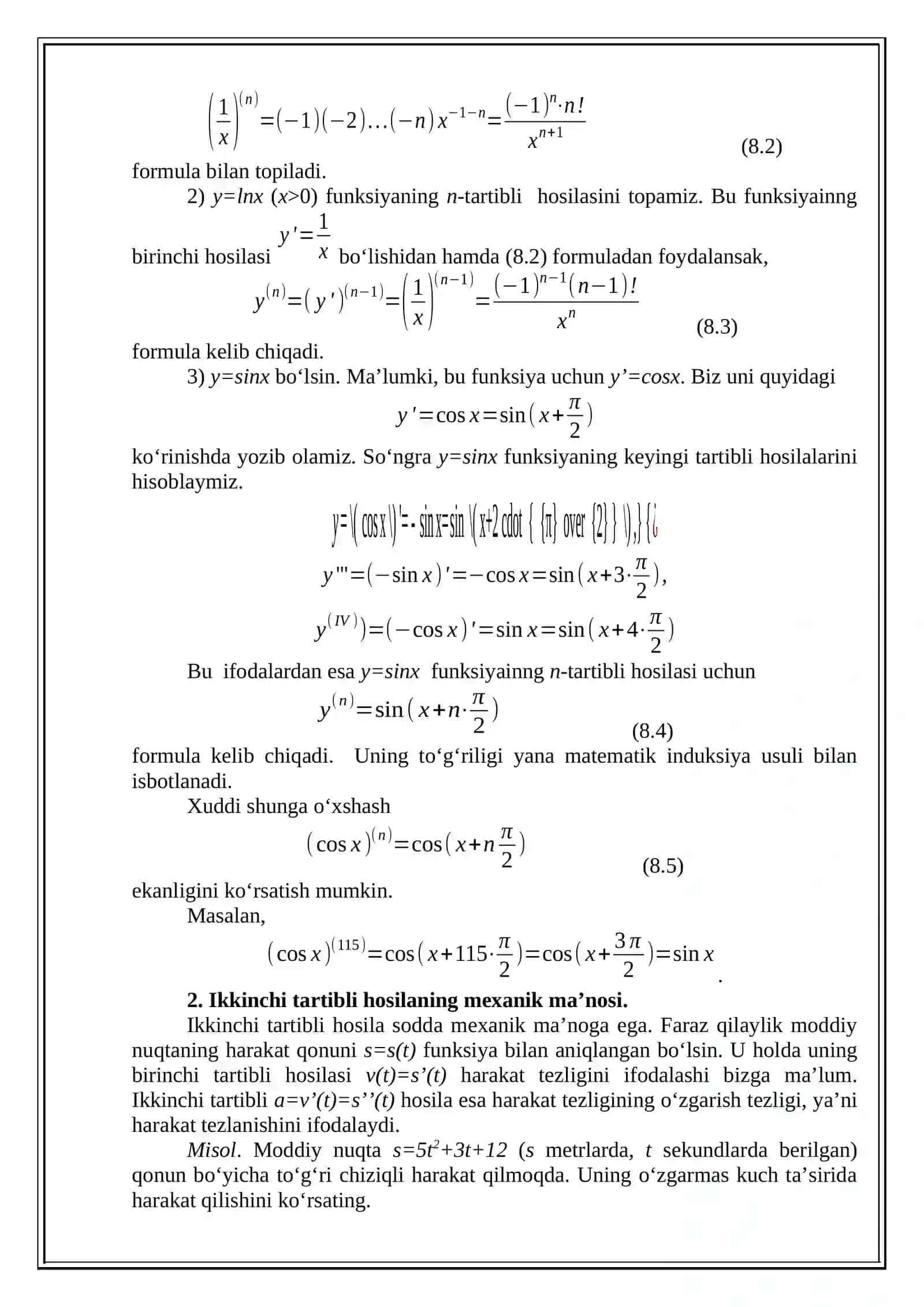 Yuqori tartibli hosilalar 3