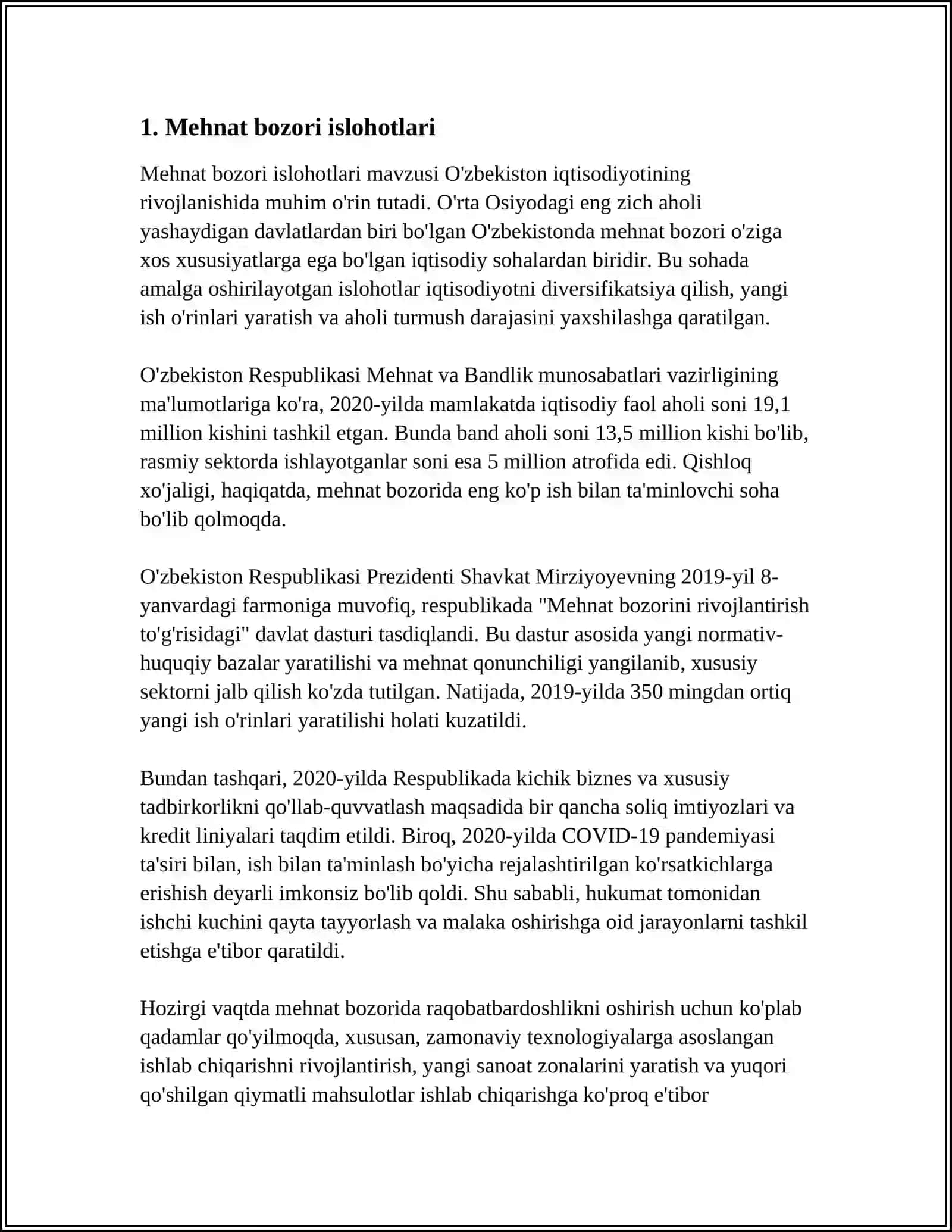 MUSTAQIL ISH Mavzu: MEHNAT BOZORI FAOLIYATINING MAQSADLU KOMPLEKS DASTURI 3