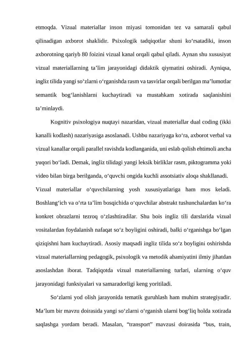 INGLIZ TILIDA SOʻZ BOYLIGINI OSHIRISHDA VIZUAL MATERIALLARNING AHAMIYATI 3