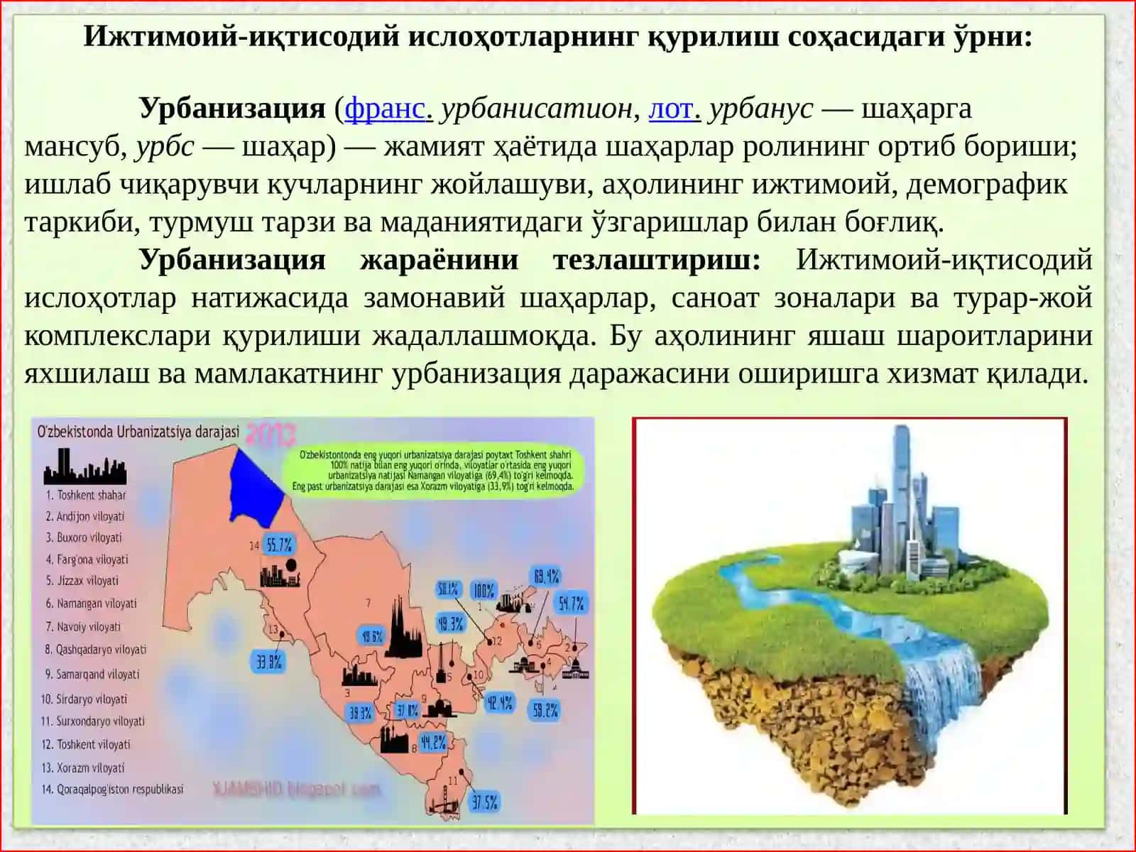 Республикадаги ижтимоий-иқтисодий ислоҳотларнинг қурилиш соҳасидаги ўрни, қурилишда илм-фан, техника ва технологиялар ютуғлари, фаннинг вазифалари 3