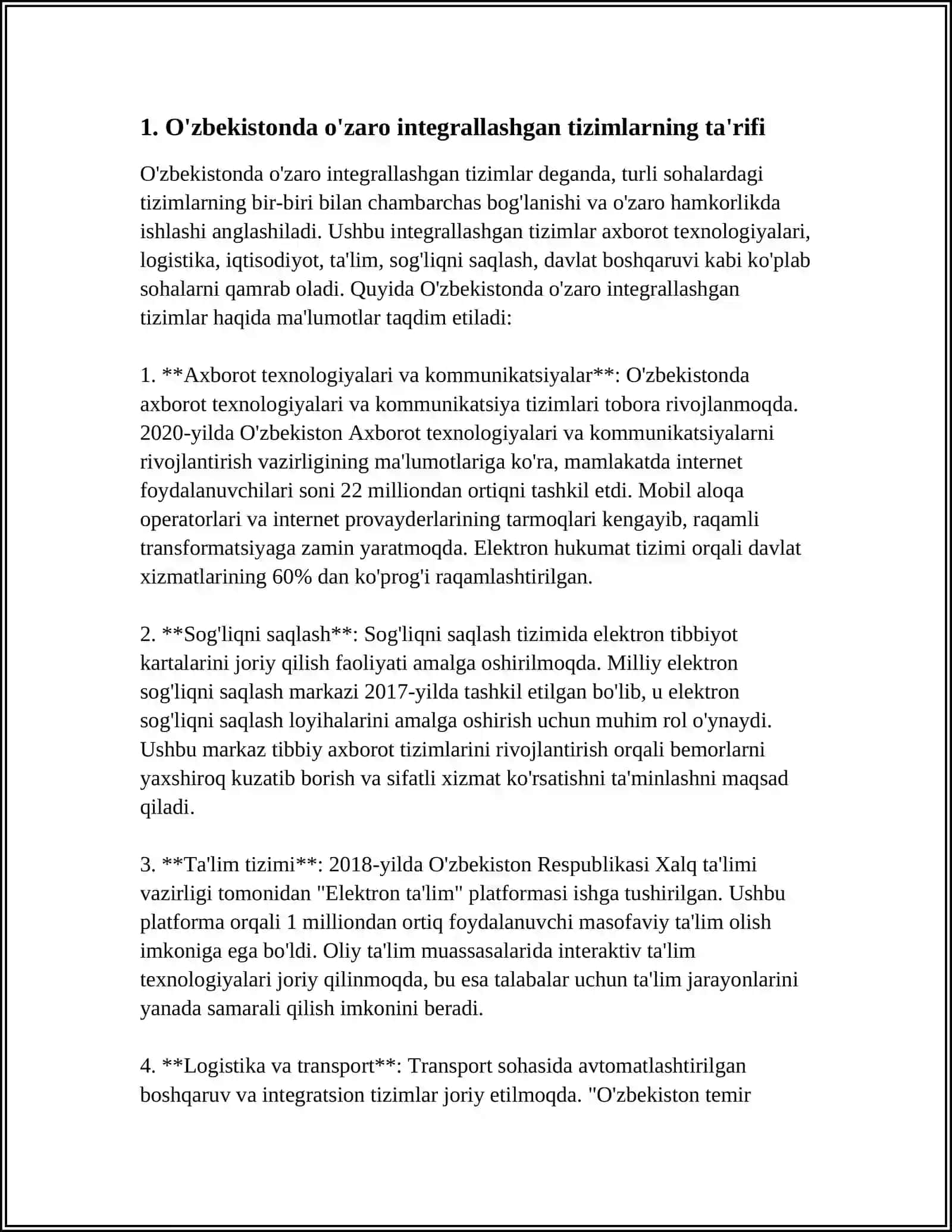 O'ZBEKISTONDA O'ZARO INTEGRALLASHGAN TIZIMLARNING IQTISODIY SAMARADORLIGI 3