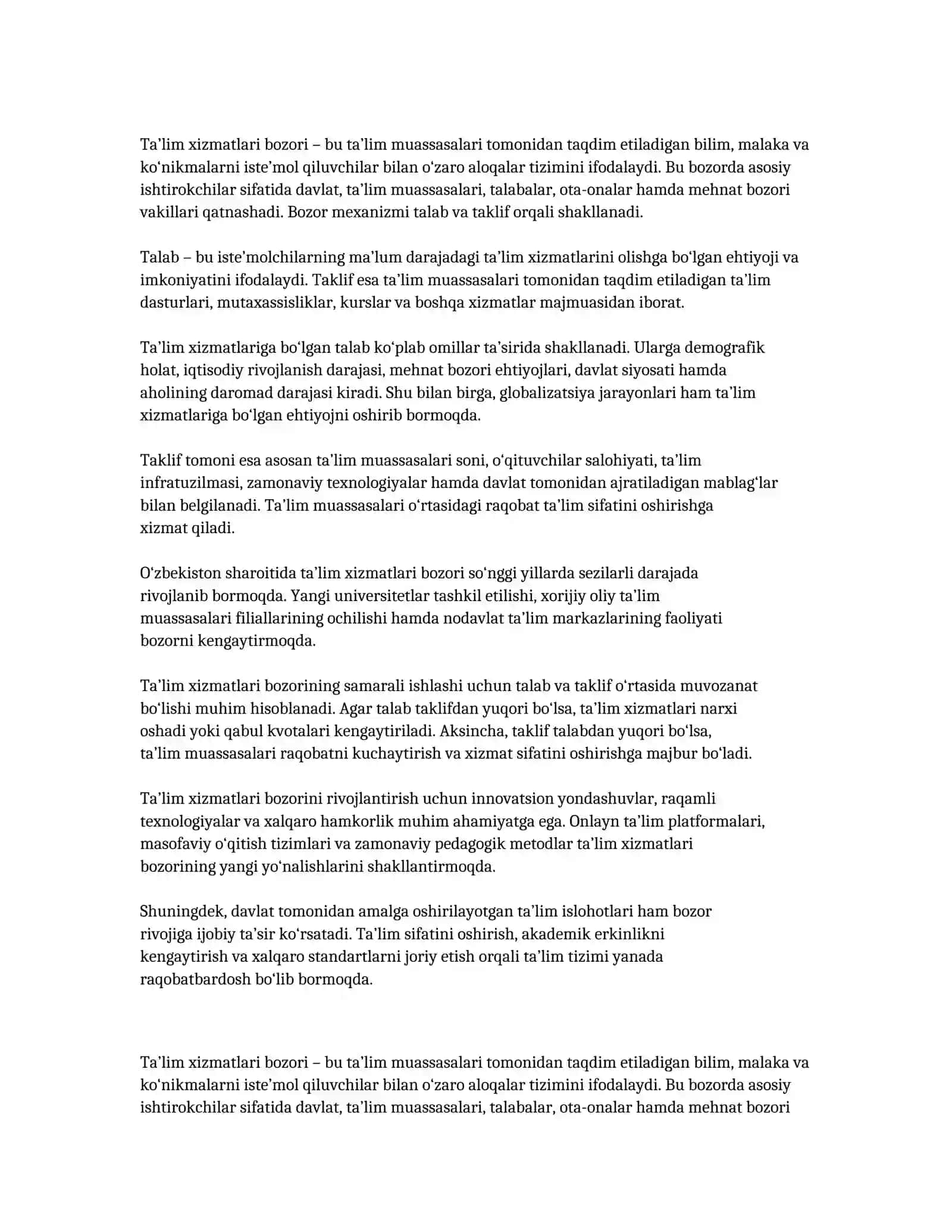 Ta’lim xizmatlari bozori: talab va taklif tahlili 3