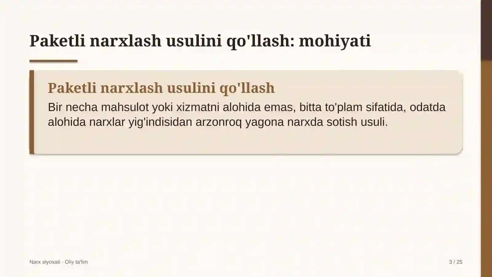 Kafelarda paketli narxlash usulini qo'llash 3