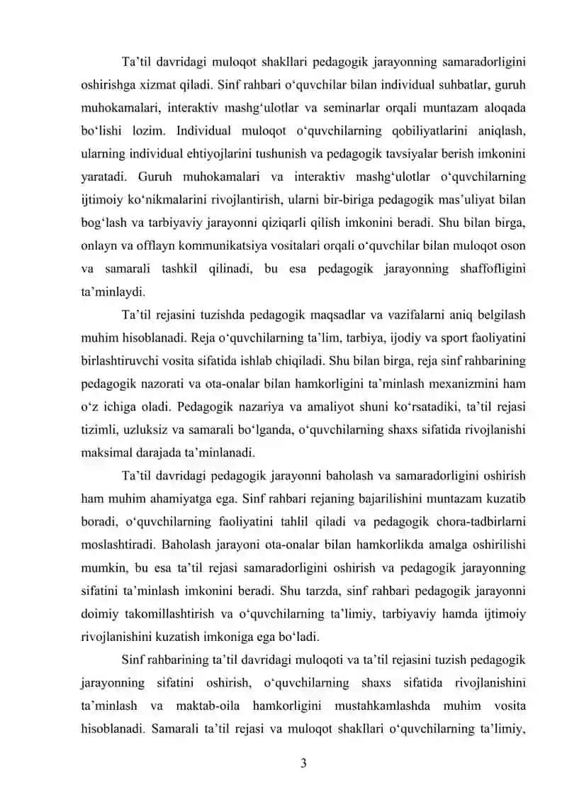 SINF RAHBARINING SINF JAMOASI BILAN TA’TIL DAVRIDAGI MULOQOTI 3