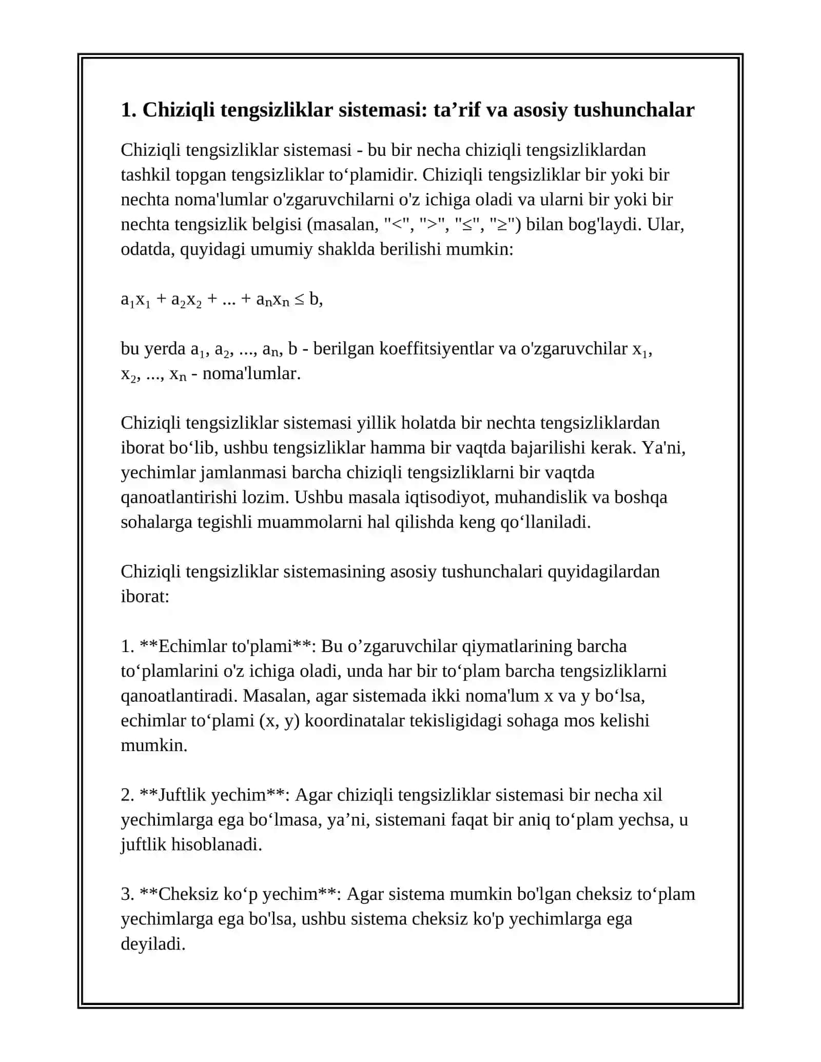 CHIZIQLI TENGSIZLIKLAR SISTEMASI VA ULARNI YECHISH USULLARI 3