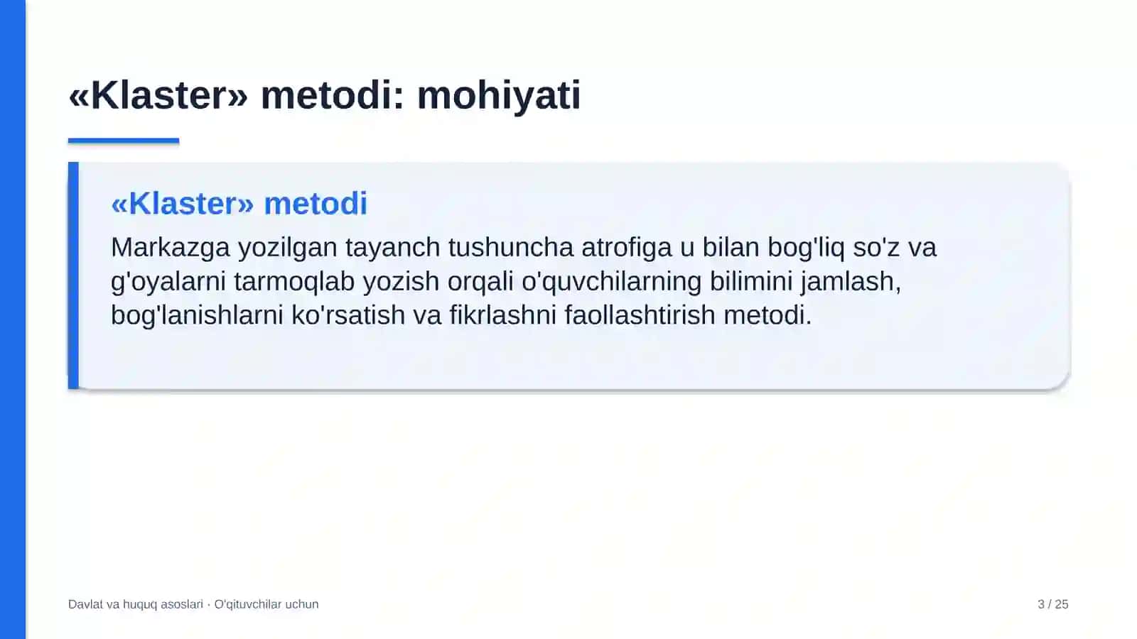 davlat va huquq asoslari darslarida klaster metodidan foydalanish 6275 3