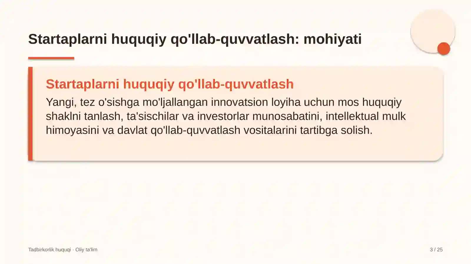 Tadbirkorlik huquqi · Oliy ta'lim 3