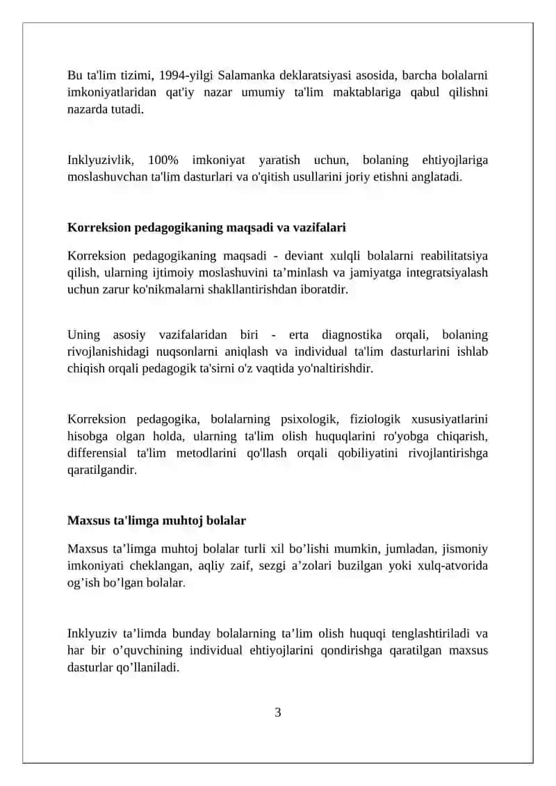 Korreksion pedagogika asoslari. Inklyuziv ta’lim 3