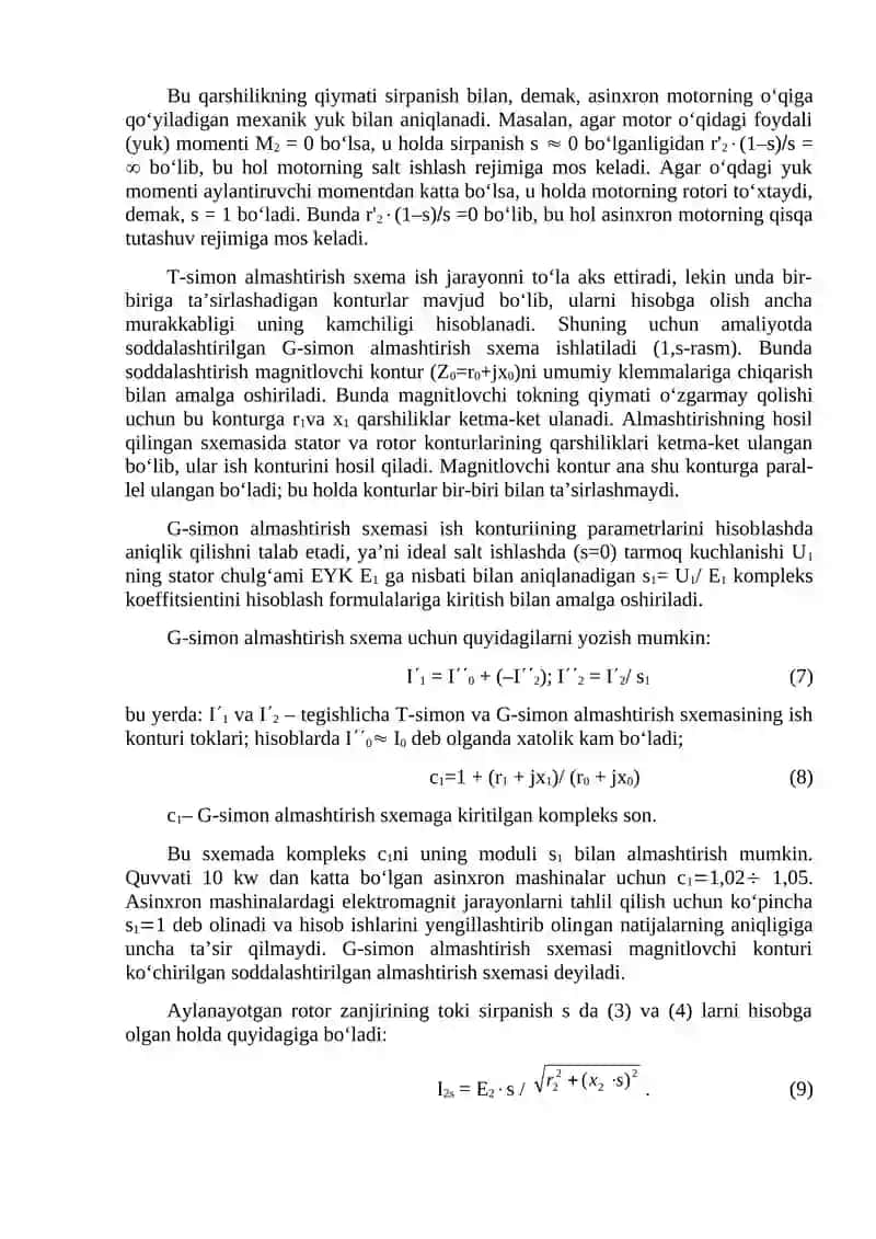 Asinxron mоtоrlarning G vа T shаklidаgi ekvivаlеnt sхеmаlаri vа vеktоr diаgrаmmаlаri 3