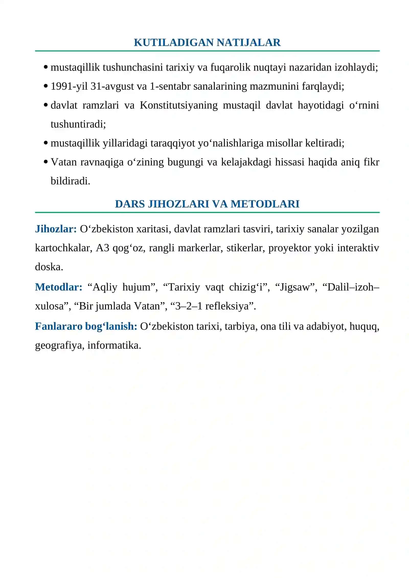 DARS ISHLANMA "MUSTAQILLIGIMIZNING 35 YILLIGI" 3