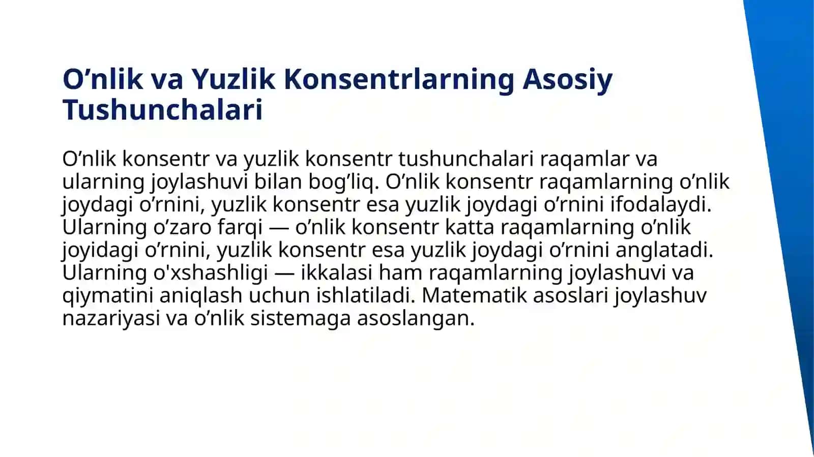 O’nlik,Yuzlik konsentrida nomerlashga o’rgatish metodikasi.Konsentrlarda arifmetik amallarni bajarishga o’rgatish 3