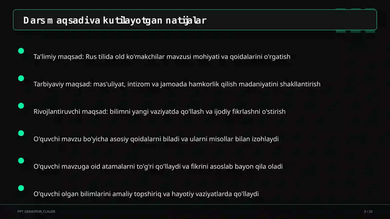 Rus tilida old ko'makchilar (7-sinf) 3