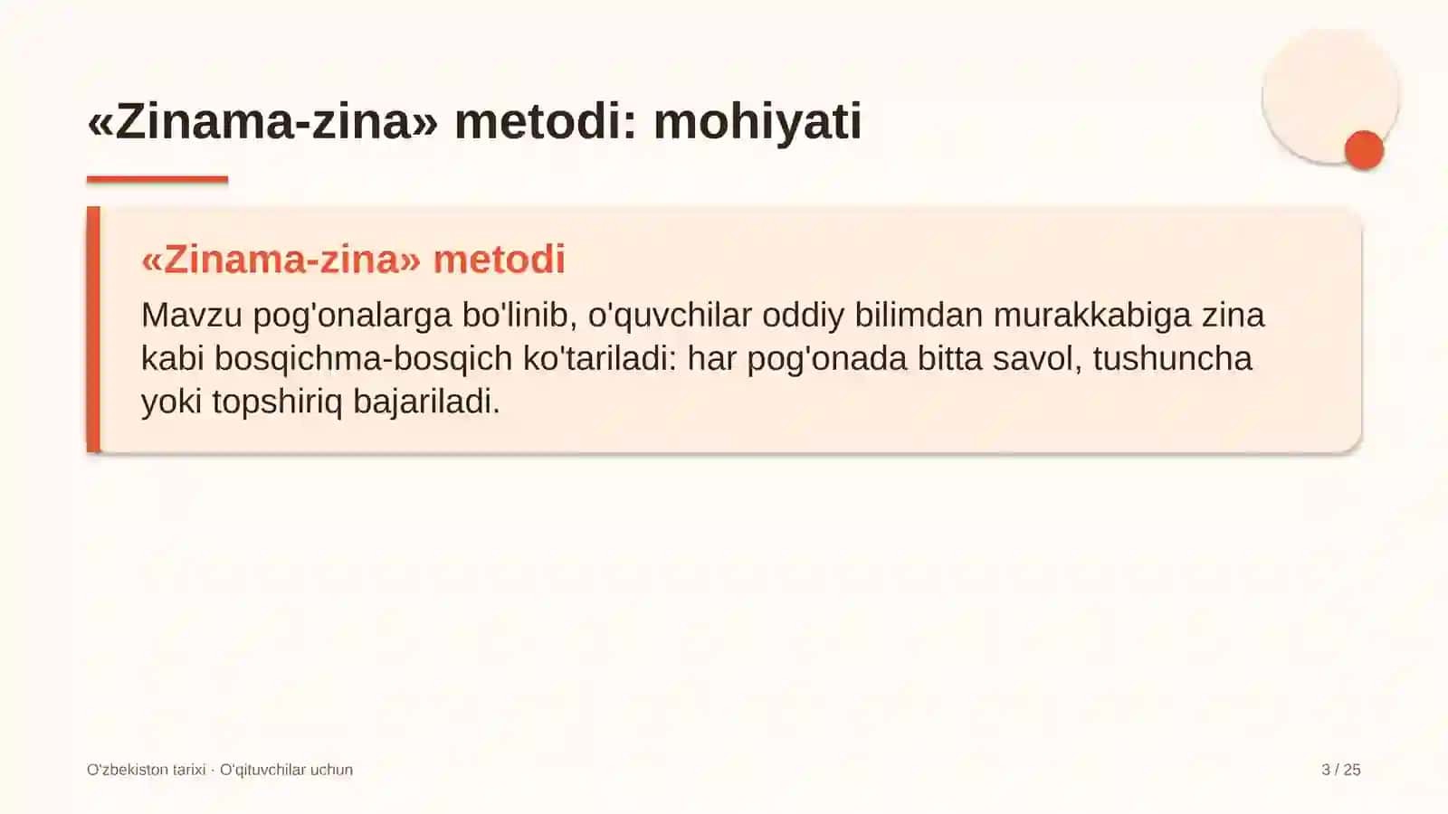 o'zbekiston tarixi darslarida zinama zina metodidan foydalanish 2562 3