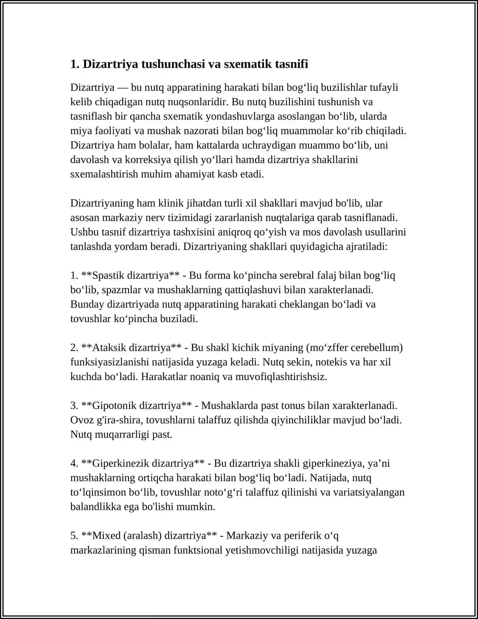 DIZARTRIYA SHAKLLARINI SXEMALASHTIRISH (KORREKSION ISH YO’NALISHLARI BO’YICHA) 3