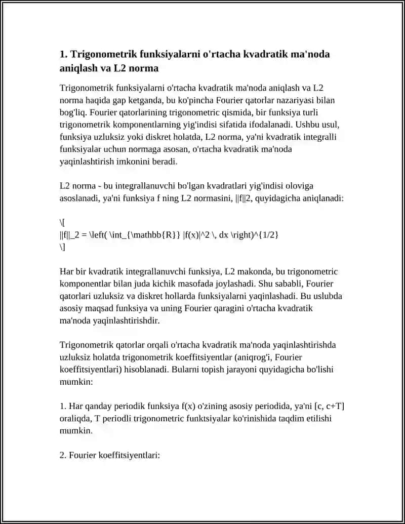 TRIGONOMETRIK FUNKSIYALAR O'RTACHA KVADRATIK MA'NODA YAGINLASHTIRISH 3
