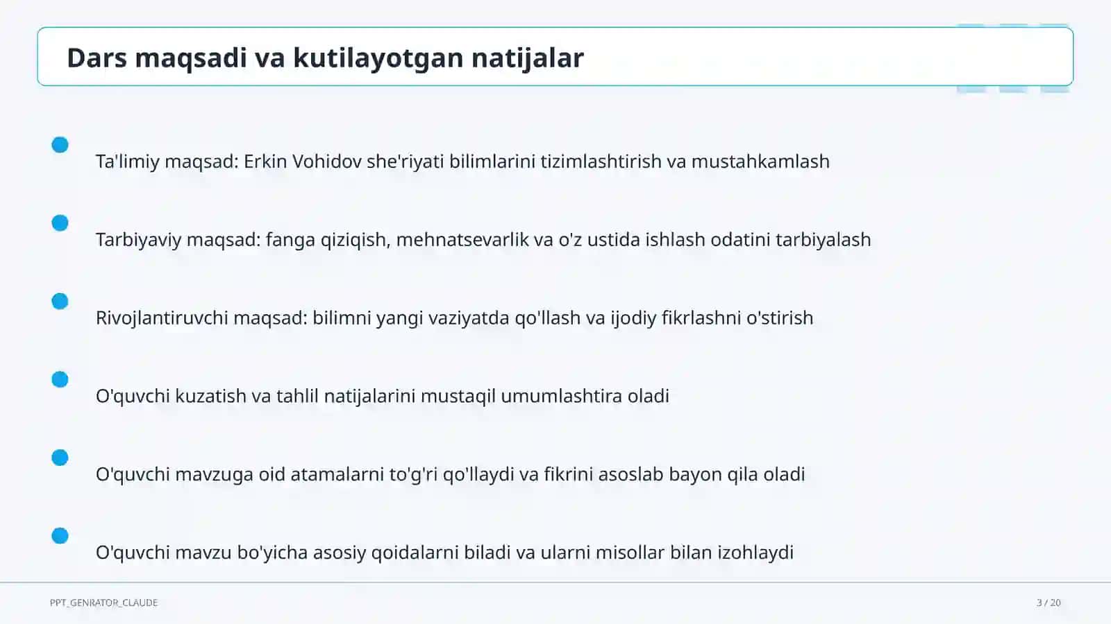 Erkin Vohidov she'riyati (8-sinf) 3