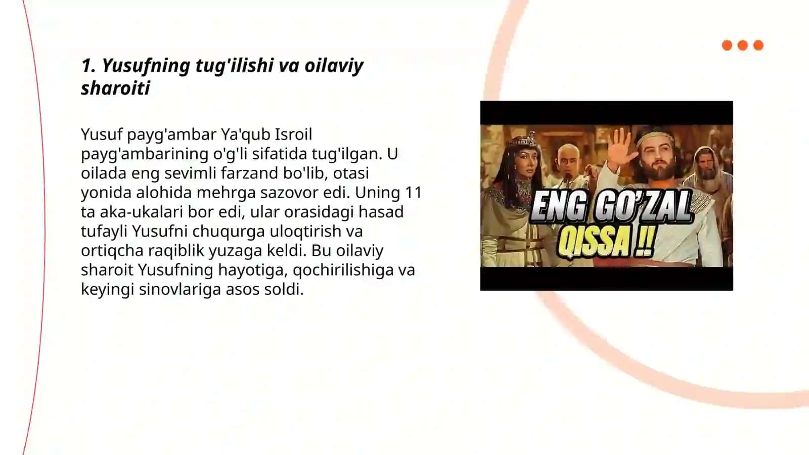 Yusuf payg'ambarimiz hayoti paygambarlikkacha bosib o'tkan yillari 3