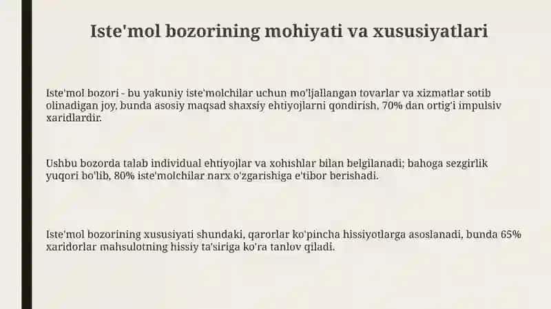 Iste'mol bozori mohiyati va xususiyatlari 3