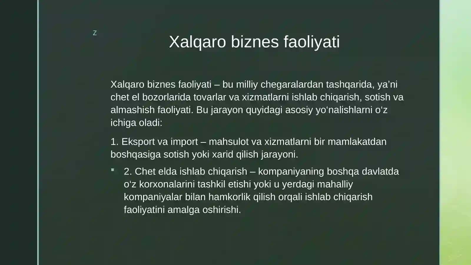 Xalqaro biznes faoliyatida xorijiy vatoʻgʻri dantogriinvestitsiyalarni roli 3