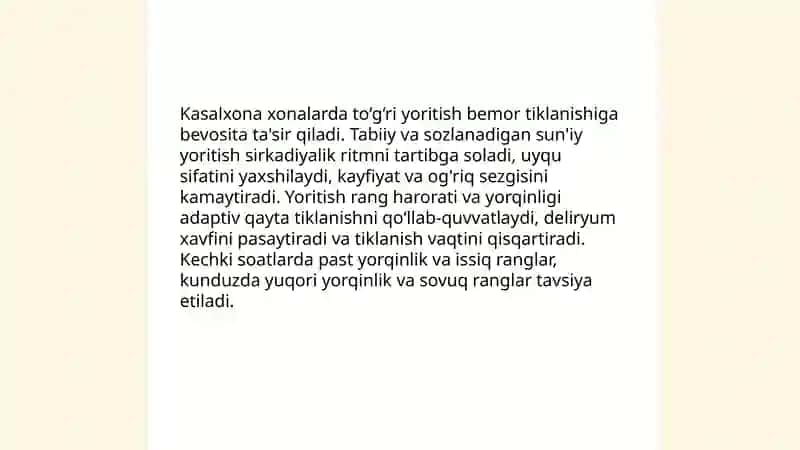 Kasalxona xonalari yoritilganligining ahamiyati 3