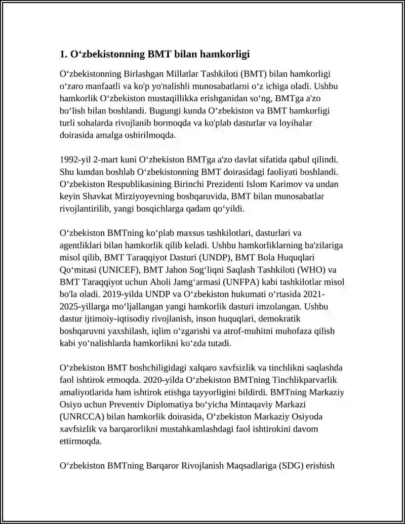 OʻZBEKISTONNING XALQARO TASHKILOTLAR BILAN HAMKORLIKDAGI ALOQALARI 3
