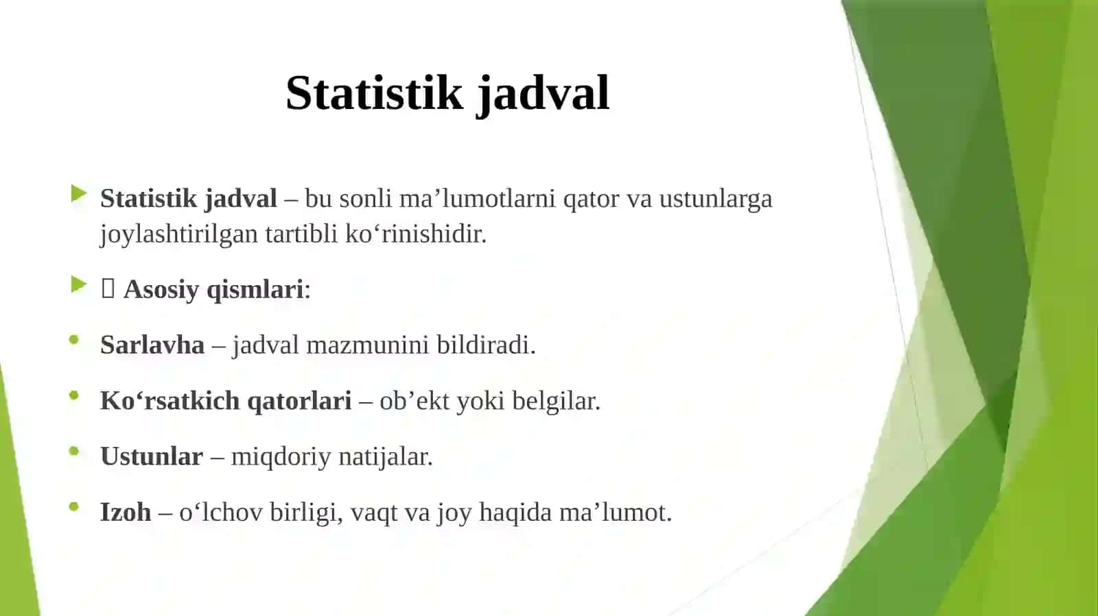 Statistik ma’lumotlarni jadval va grafiklarda tasvirlash (Statistika fani) 3