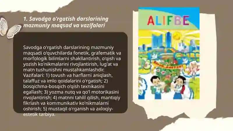 Savodga o'rgatish darslarining mazmuniy maqsad va vazifalari 3