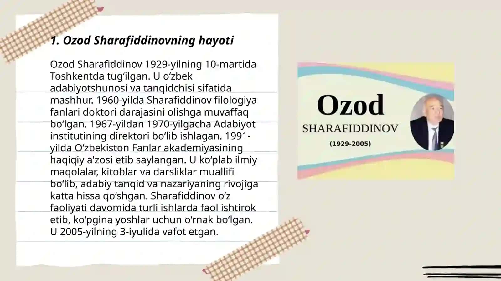 Ozod Sharafiddinovning hayoti 3