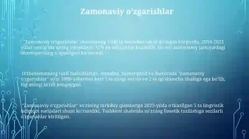 Zamonaviy o'zgarishlar 3