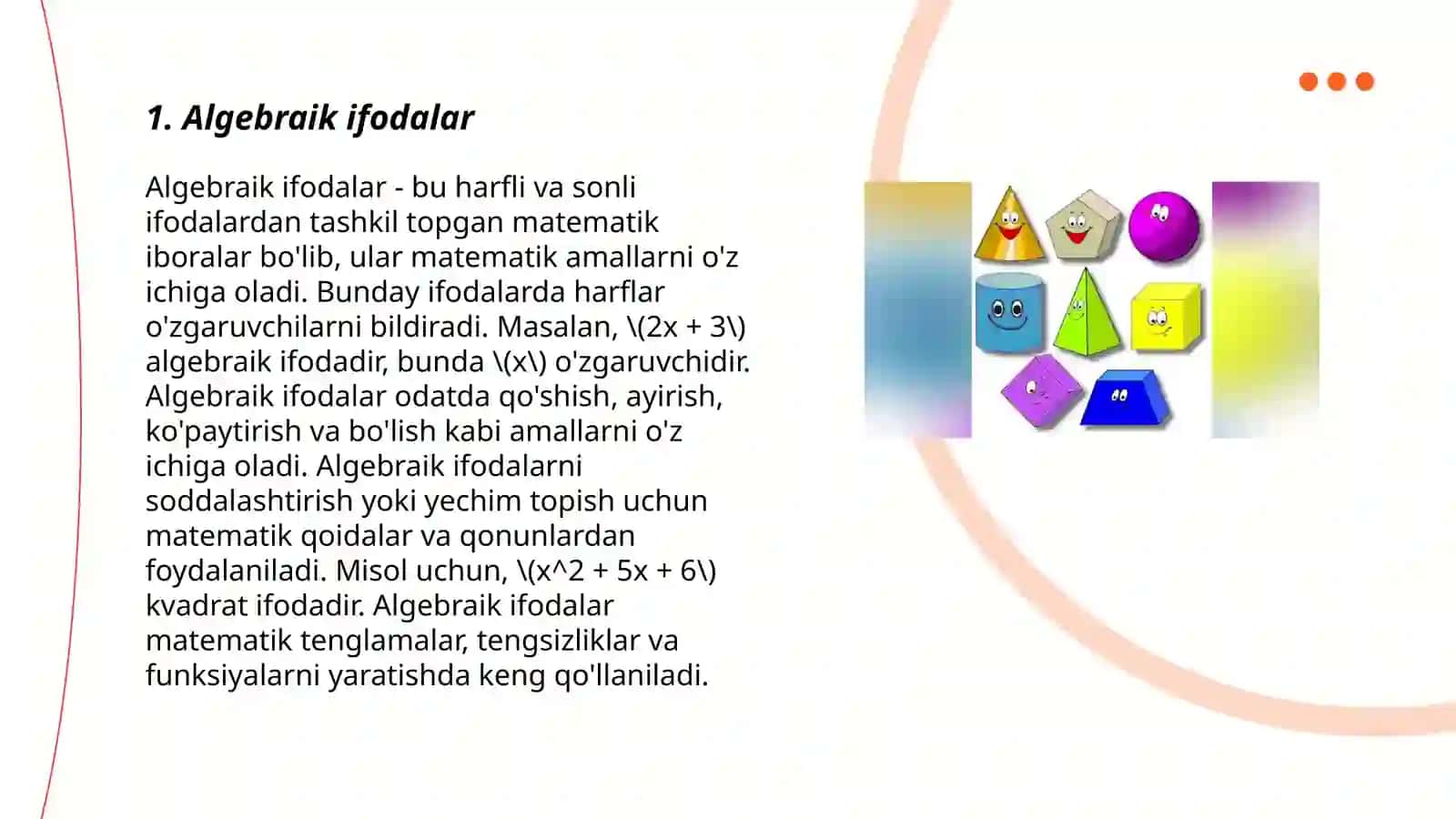 Matematik ifodalar. Tengsizliklar. Geometrik figuralar 3