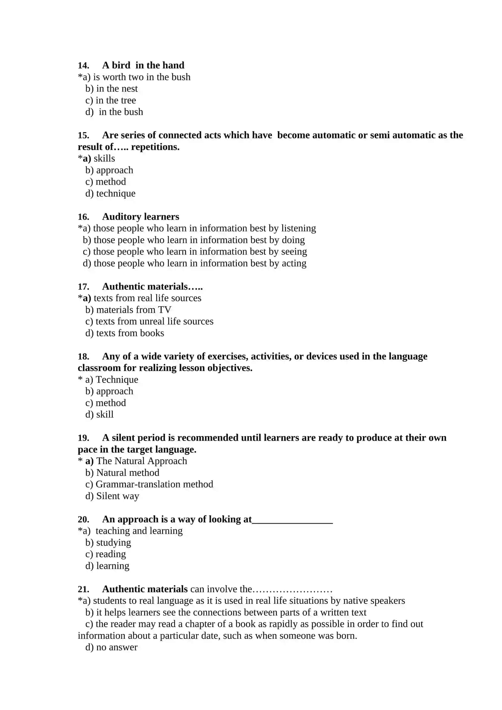 Xorijiy (ingliz) tili o`qituvchilari malaka oshirish ta`lim yo`nalishi bitiruvchilarining tayyorgarligi hamda kompetentligini aniqlash uchun tuzilgan test savolnomalari 3