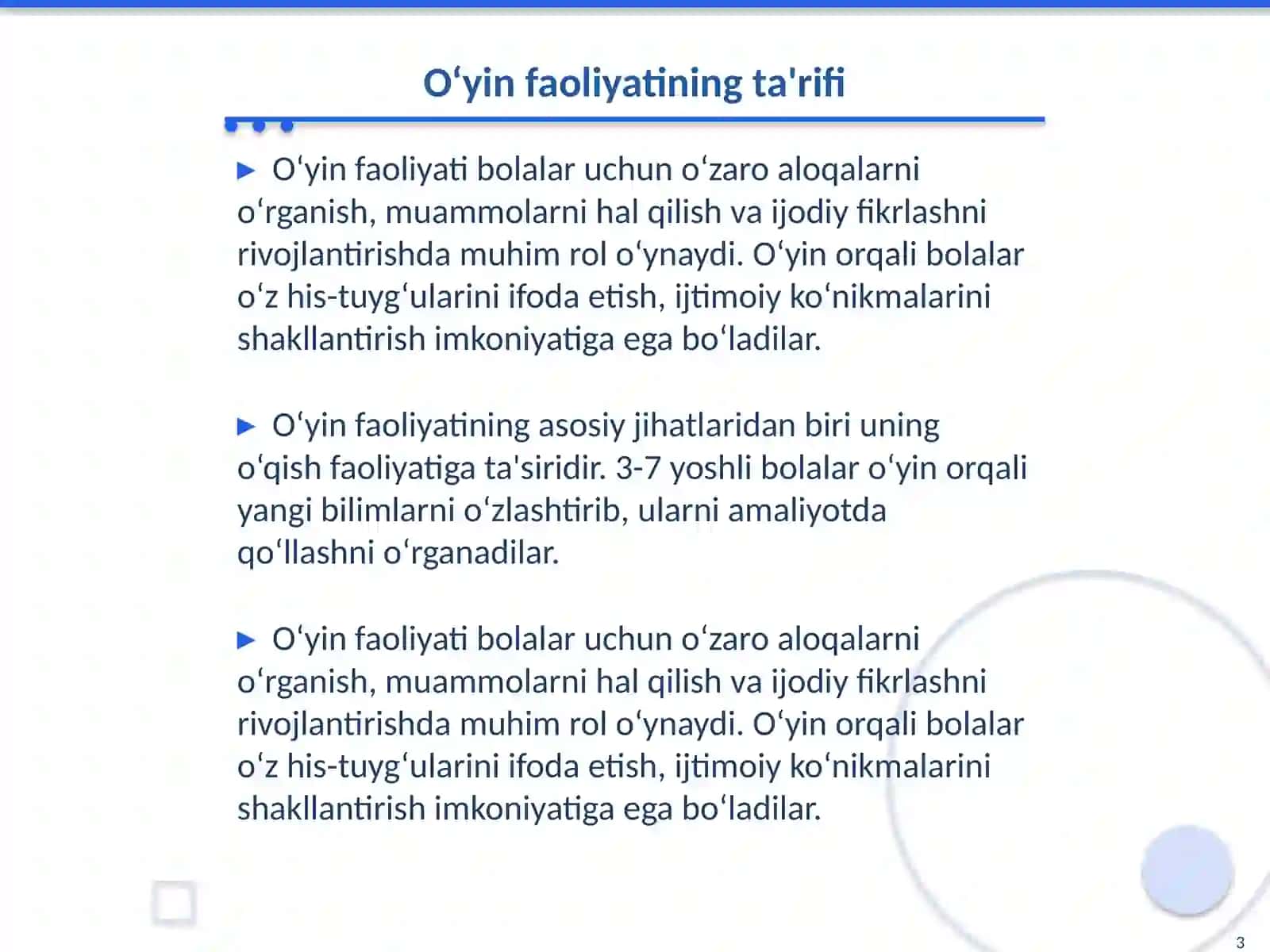 O‘yin faoliyatining o‘qish faoliyatiga almashinuvi 3