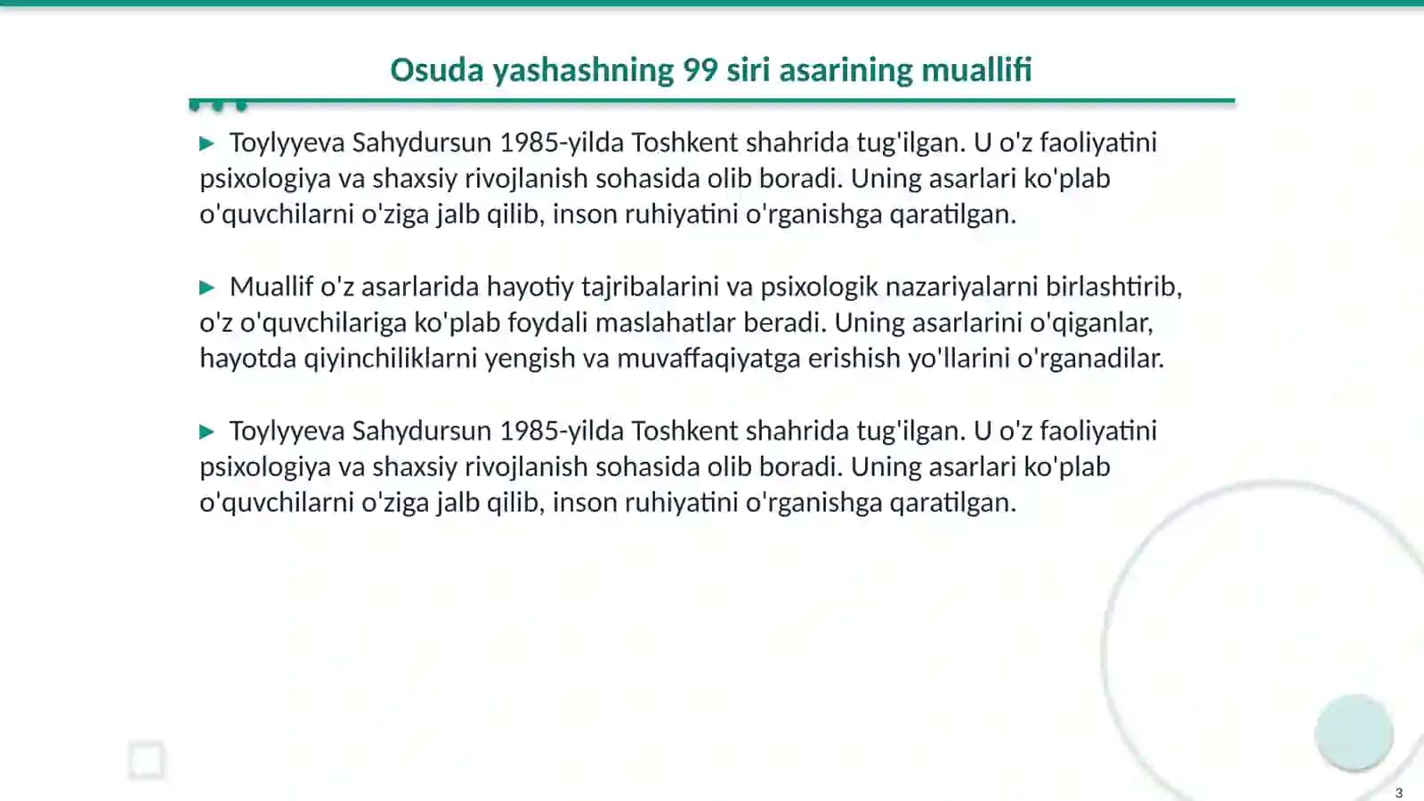 Osuda yashashning 99 siri 1nji kitobi 3