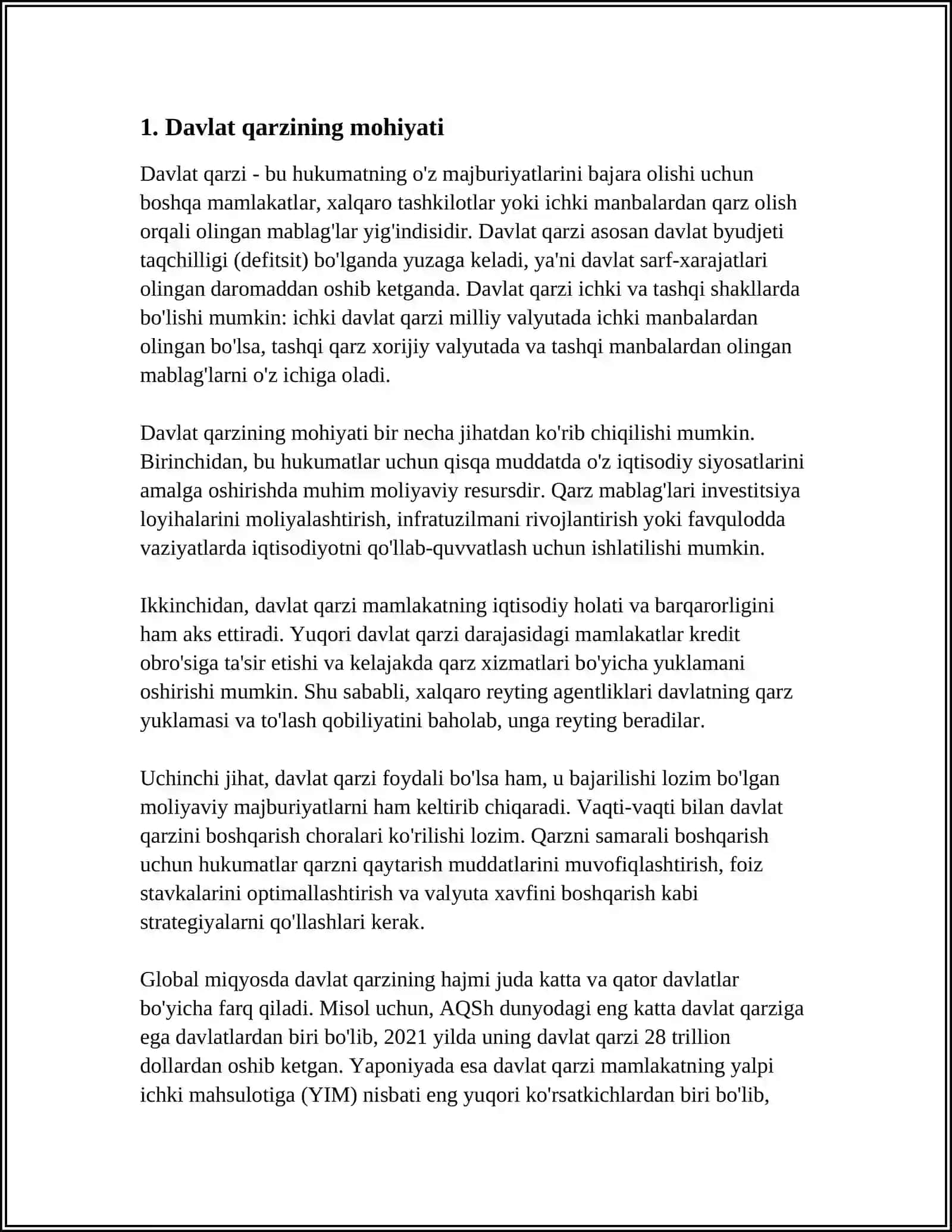 DAVLAT QARZI, QARZ MANBALARI VA QARZ OLISH SABABLARI 3