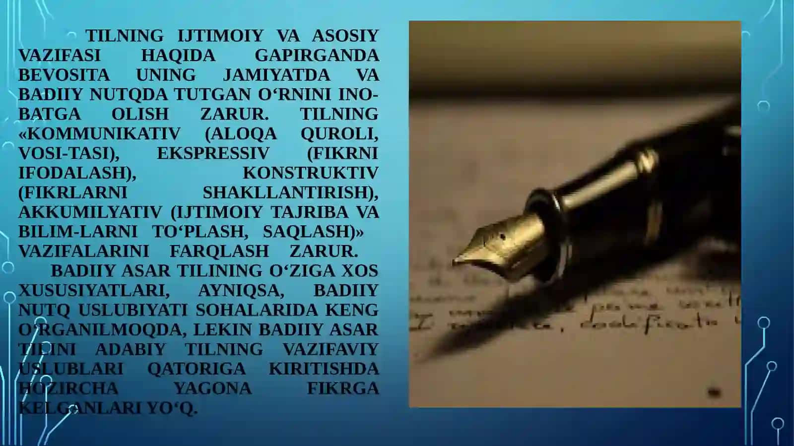 Badiiynutqvauningo’zigaxosxususiyatlari.Adabiytilningvazifaviyuslublari 3