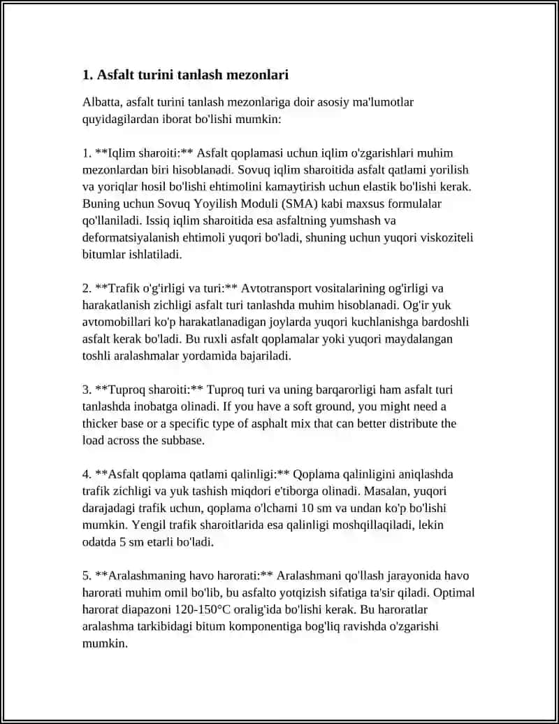 MUSTAQIL ISH Mavzu: ASFALT QOPLAMASINI LOYHALASH 3